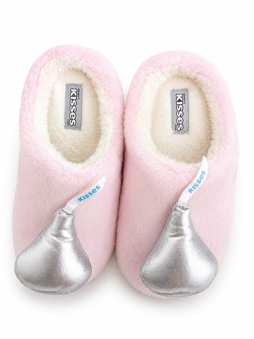 Kisses Plush Pink Women's Slip-On Slippers with Silver Accent Size 9-10
